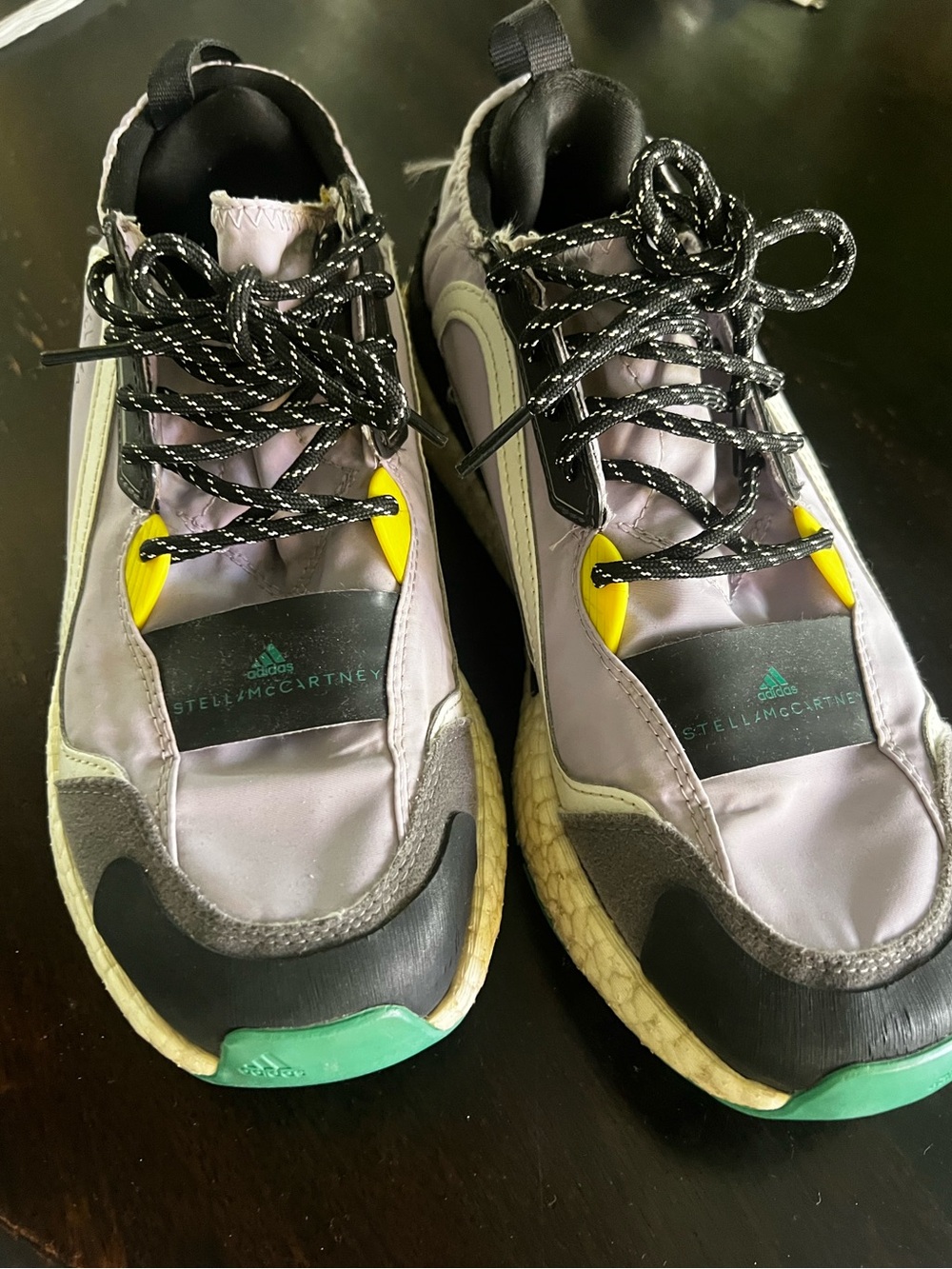 Adidas by Stella McCartney Grey & Black Running Sneakers with Yellow Accents